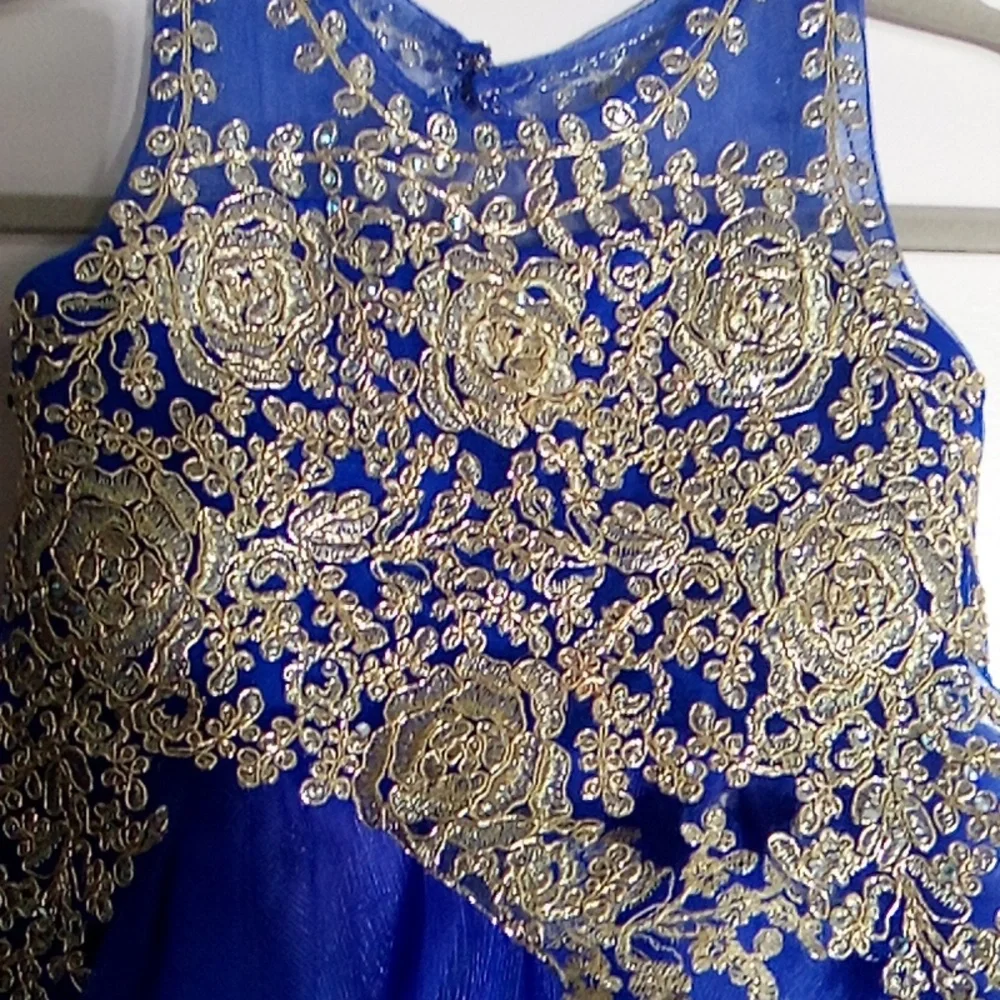 TIP  Top Royal Blue Floral Appliqué Tulle Dress Size 4 Girl (4-5) Years